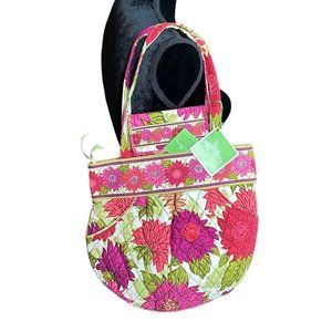 Vera Bradley Hello Dahlia Euro Wallet Floral Quilted Bucket Purse Set Pink Green